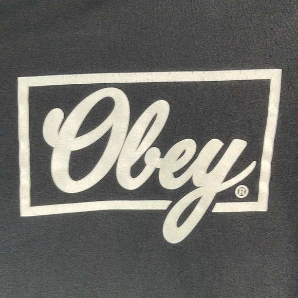 OBEY Graphic Logo Long Sleeve Hoodie Sweatshirt Black Kangaroo Pocket *As Is* M - Picture 3 of 12